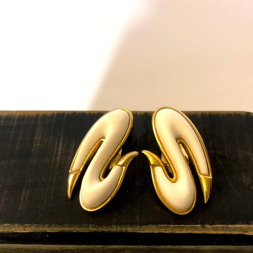 Monet earrings gold cream clip curve design vintage classic office minimalist